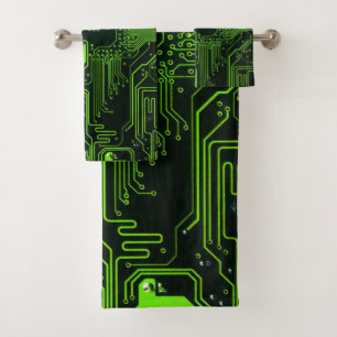 Geek Out Nerd PCB Green Electronic Circuit Board Bath Towel Set