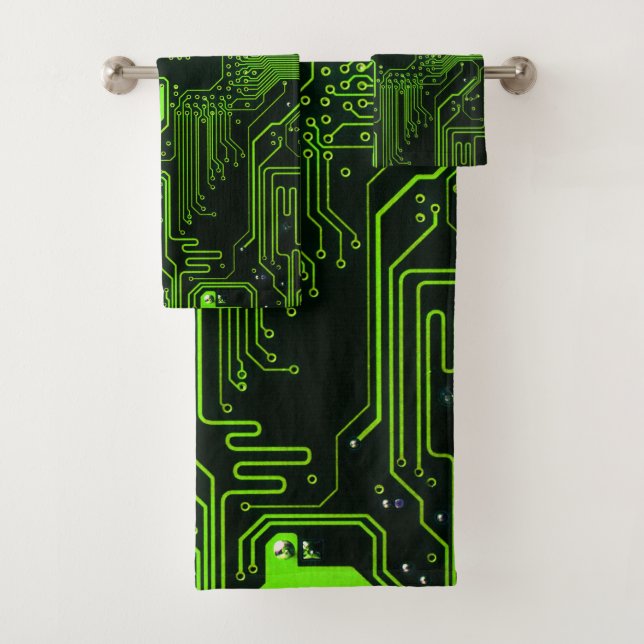 Geek Out Nerd PCB Green Electronic Circuit Board  Bath Towel Set (Insitu)