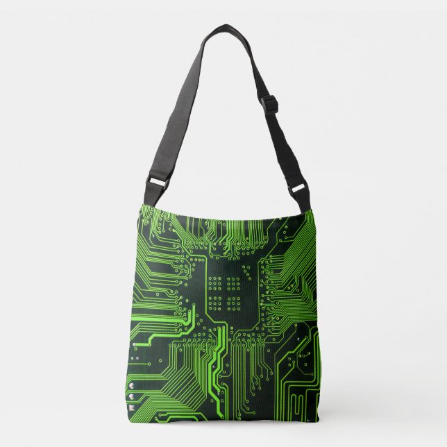 Geek Out Nerd PCB Green Electronic Circuit Board  Crossbody Bag (Front)