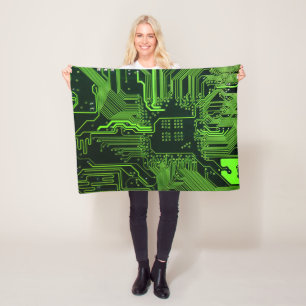 Geek Out Nerd PCB Green Electronic Circuit Board Fleece Blanket