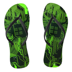 Geek Out Nerd PCB Green Electronic Circuit Board  Flip Flops