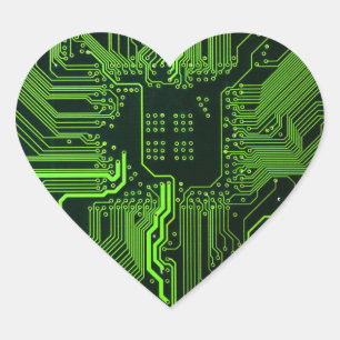 Geek Out Nerd PCB Green Electronic Circuit Board  Heart Sticker