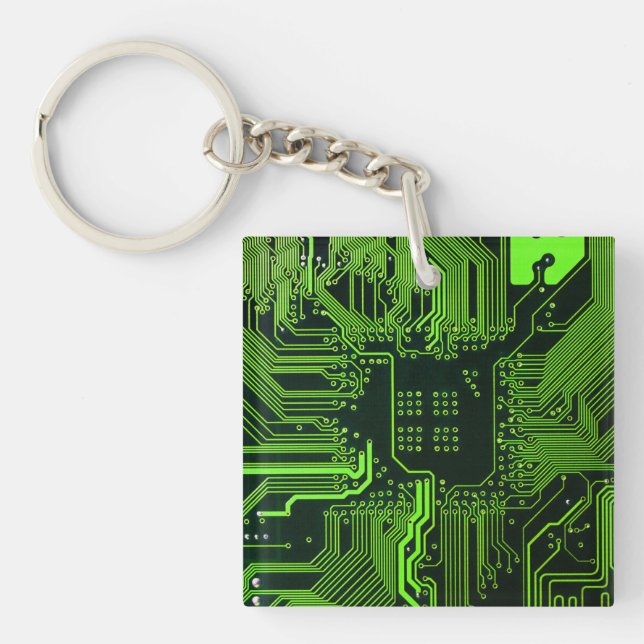 Geek Out Nerd PCB Green Electronic Circuit Board  Keychain (Front)