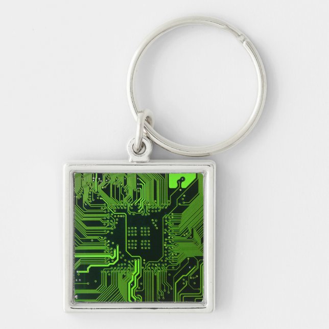 Geek Out Nerd PCB Green Electronic Circuit Board  Keychain (Front)