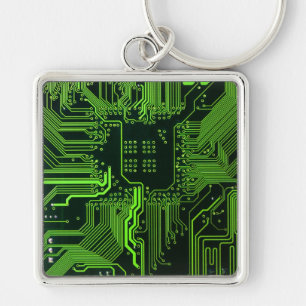 Geek Out Nerd PCB Green Electronic Circuit Board  Keychain