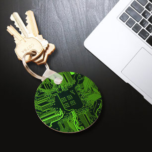 Geek Out Nerd PCB Green Electronic Circuit Board Keychain