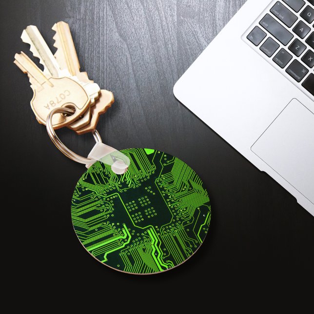 Geek Out Nerd PCB Green Electronic Circuit Board  Keychain (Creator Uploaded)