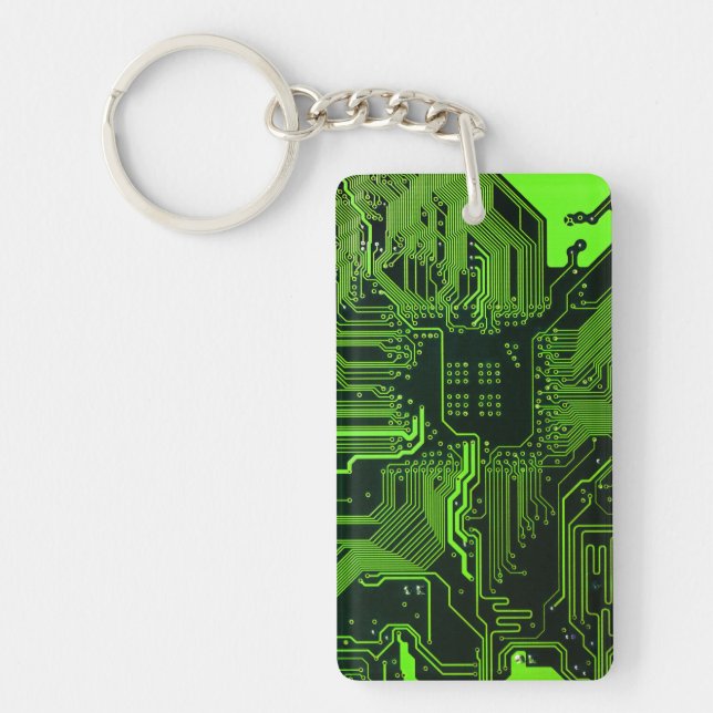 Geek Out Nerd PCB Green Electronic Circuit Board  Keychain (Front)