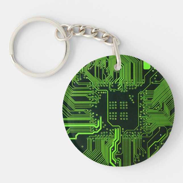 Geek Out Nerd PCB Green Electronic Circuit Board  Keychain (Front)