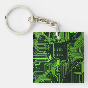 Geek Out Nerd PCB Green Electronic Circuit Board Keychain