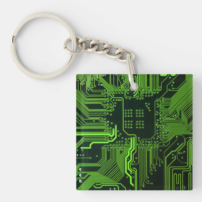Geek Out Nerd PCB Green Electronic Circuit Board  Keychain (Front)