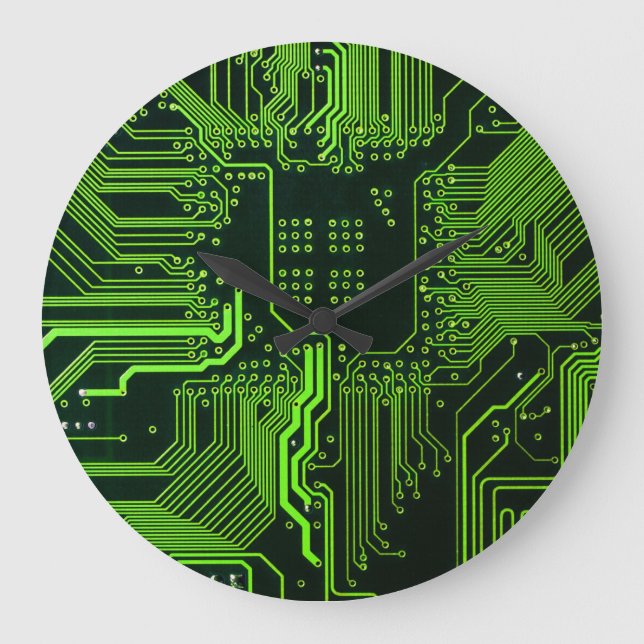 Geek Out Nerd PCB Green Electronic Circuit Board  Large Clock (Front)