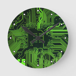 Geek Out Nerd PCB Green Electronic Circuit Board  Round Clock