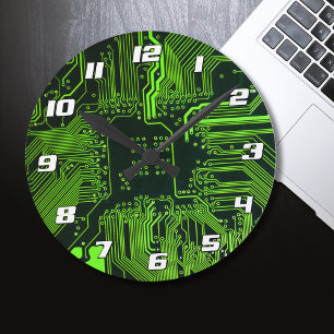 Geek Out Nerd PCB Green Electronic Circuit Board  Round Clock