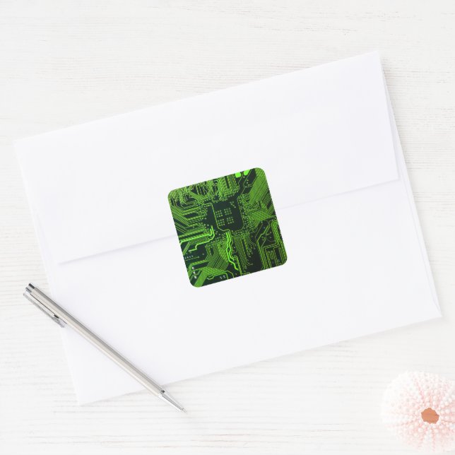 Geek Out Nerd PCB Green Electronic Circuit Board  Square Sticker (Envelope)