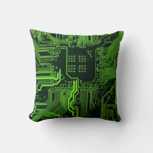 Geek Out Nerd PCB Green Electronic Circuit Board Throw Pillow