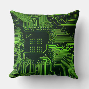 Geek Out Nerd PCB Green Electronic Circuit Board  Throw Pillow