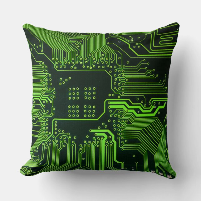 Geek Out Nerd PCB Green Electronic Circuit Board  Throw Pillow (Front)