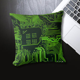 Geek Out Nerd PCB Green Electronic Circuit Board Throw Pillow