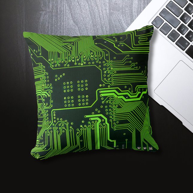 Geek Out Nerd PCB Green Electronic Circuit Board  Throw Pillow (Creator Uploaded)
