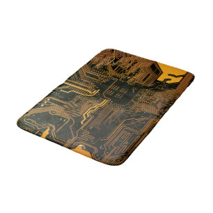 Geek Out Nerd PCB Orange Electronic Circuit Board  Bath Mat