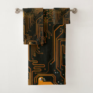 Geek Out Nerd PCB Orange Electronic Circuit Board Bath Towel Set