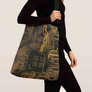 Geek Out Nerd PCB Orange Electronic Circuit Board Crossbody Bag
