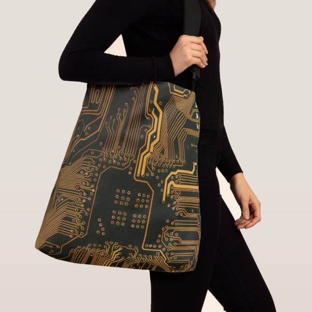 Geek Out Nerd PCB Orange Electronic Circuit Board  Crossbody Bag (Close Up)