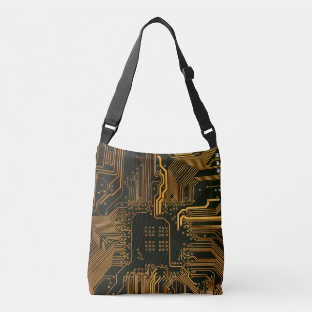 Geek Out Nerd PCB Orange Electronic Circuit Board  Crossbody Bag (Front)