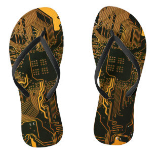 Geek Out Nerd PCB Orange Electronic Circuit Board  Flip Flops