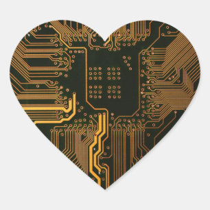 Geek Out Nerd PCB Orange Electronic Circuit Board  Heart Sticker