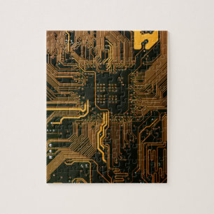 Geek Out Nerd PCB Orange Electronic Circuit Board  Jigsaw Puzzle