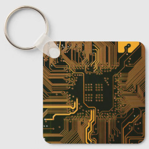 Geek Out Nerd PCB Orange Electronic Circuit Board Keychain