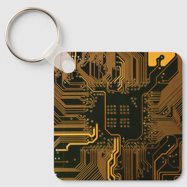 Geek Out Nerd PCB Orange Electronic Circuit Board  Keychain (Front)
