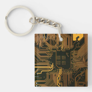 Geek Out Nerd PCB Orange Electronic Circuit Board Keychain