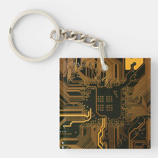 Geek Out Nerd PCB Orange Electronic Circuit Board  Keychain (Front)