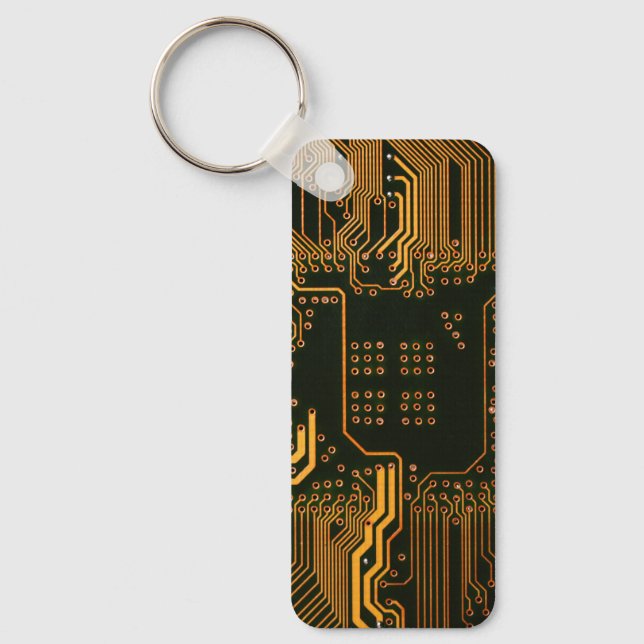 Geek Out Nerd PCB Orange Electronic Circuit Board  Keychain (Front)