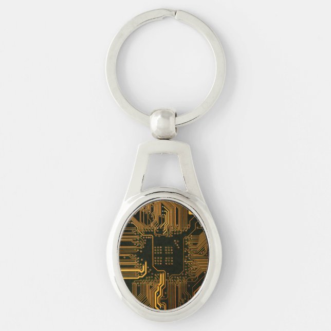 Geek Out Nerd PCB Orange Electronic Circuit Board  Keychain (Front)