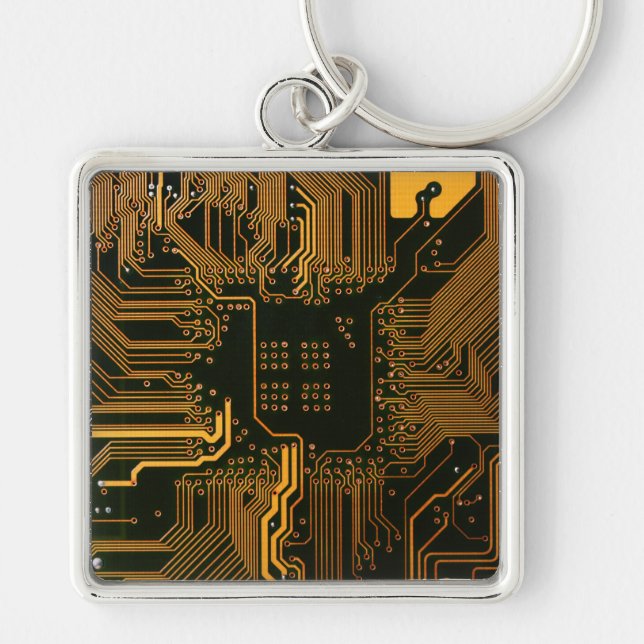 Geek Out Nerd PCB Orange Electronic Circuit Board  Keychain (Front)