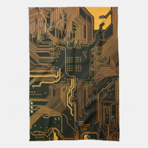 Geek Out Nerd PCB Orange Electronic Circuit Board Kitchen Towel