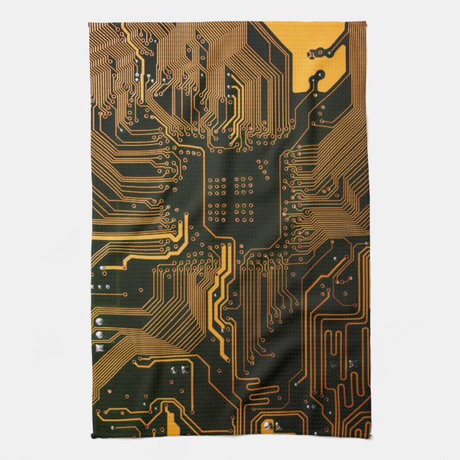 Geek Out Nerd PCB Orange Electronic Circuit Board  Kitchen Towel (Vertical)