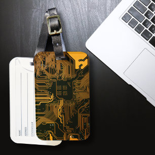 Geek Out Nerd PCB Orange Electronic Circuit Board Luggage Tag