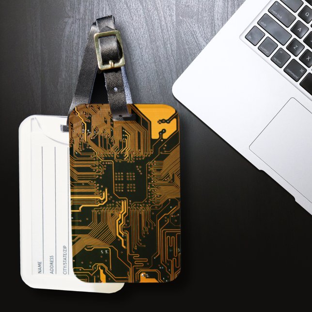 Geek Out Nerd PCB Orange Electronic Circuit Board  Luggage Tag (Creator Uploaded)