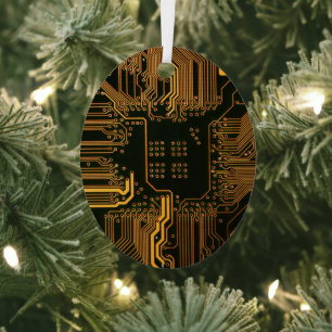 Geek Out Nerd PCB Orange Electronic Circuit Board  Metal Ornament