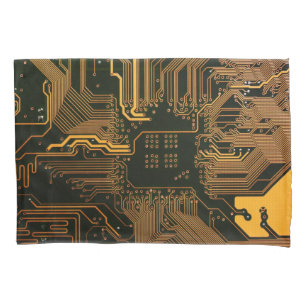 Geek Out Nerd PCB Orange Electronic Circuit Board  Pillowcase