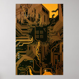 Geek Out Nerd PCB Orange Electronic Circuit Board Poster