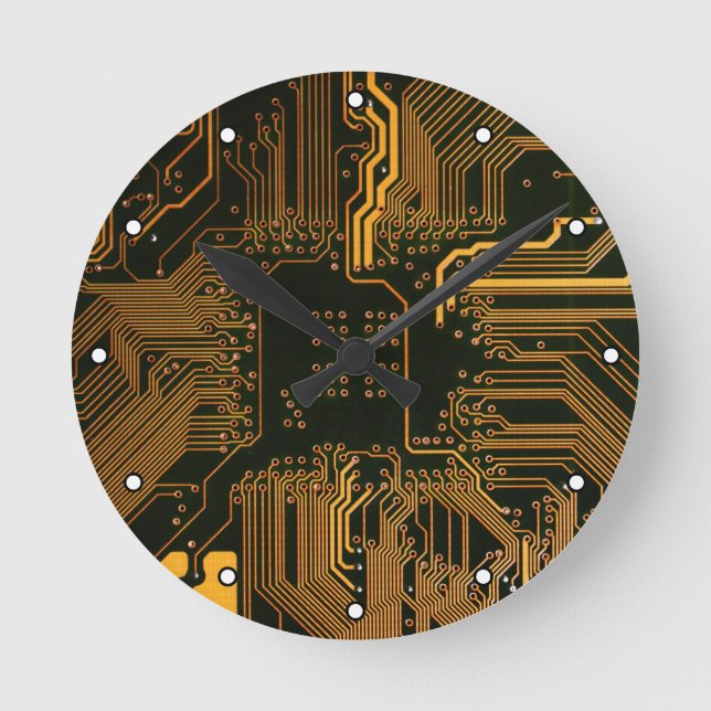 Geek Out Nerd PCB Orange Electronic Circuit Board  Round Clock (Front)