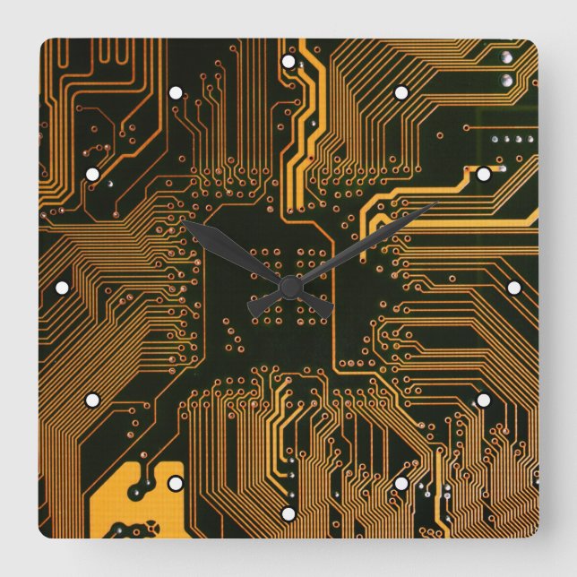 Geek Out Nerd PCB Orange Electronic Circuit Board  Square Wall Clock (Front)