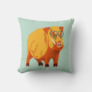 Geek Pig Funny Boar Wild Animal Throw Pillow