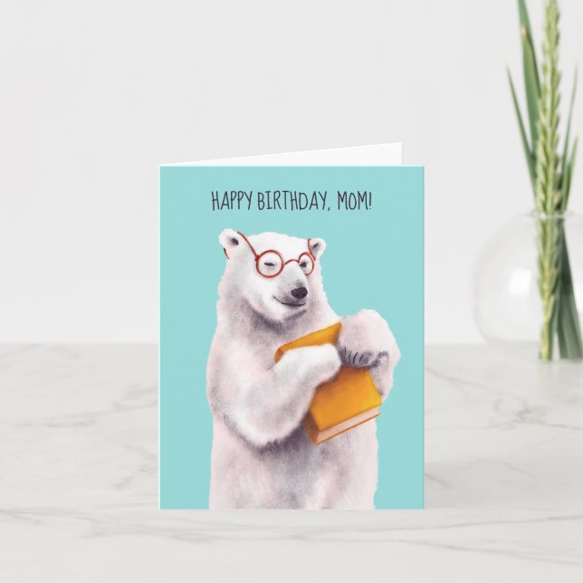 Geek Polar Bear Book Lover Mother Birthday Card (Front)